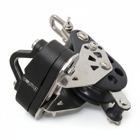 BARTON Einfachblock Größe 5 gleitgelagert - Scheibe 54mm für Tau bis 12mm mit Wirbelauge, Unterbügel und Klemme