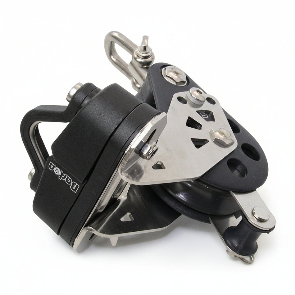 BARTON Einfachblock Größe 5 gleitgelagert - Scheibe 54mm für Tau bis 12mm mit Wirbelauge, Unterbügel und Klemme