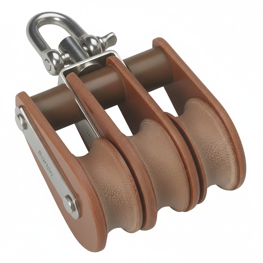 BARTON TUPHblox Dreifachblock mit Wirbelschäkel - Tufnol Segelblock 14mm ohne Unterbügel