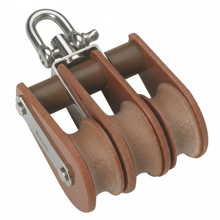 BARTON TUPHblox Dreifachblock mit Wirbelschäkel - Tufnol Segelblock 12mm ohne Unterbügel
