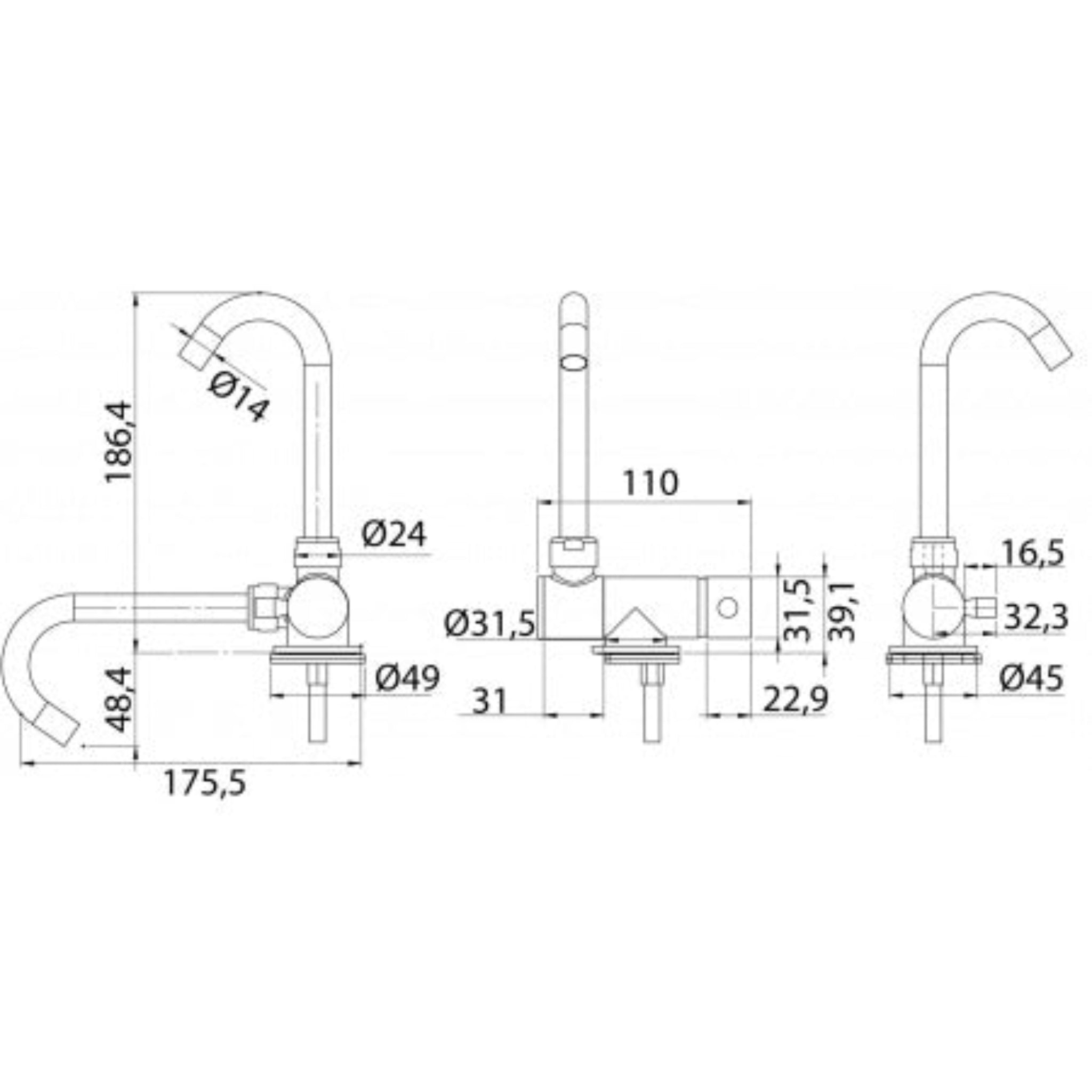 CAN Mischbatterie RB1853 – klappbarer Auslauf, Anschluss 1/2 Zoll, Boot und Wohnmobil