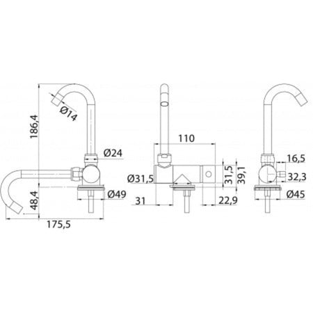 CAN Mischbatterie RB1853 – klappbarer Auslauf, Anschluss 1/2 Zoll, Boot und Wohnmobil