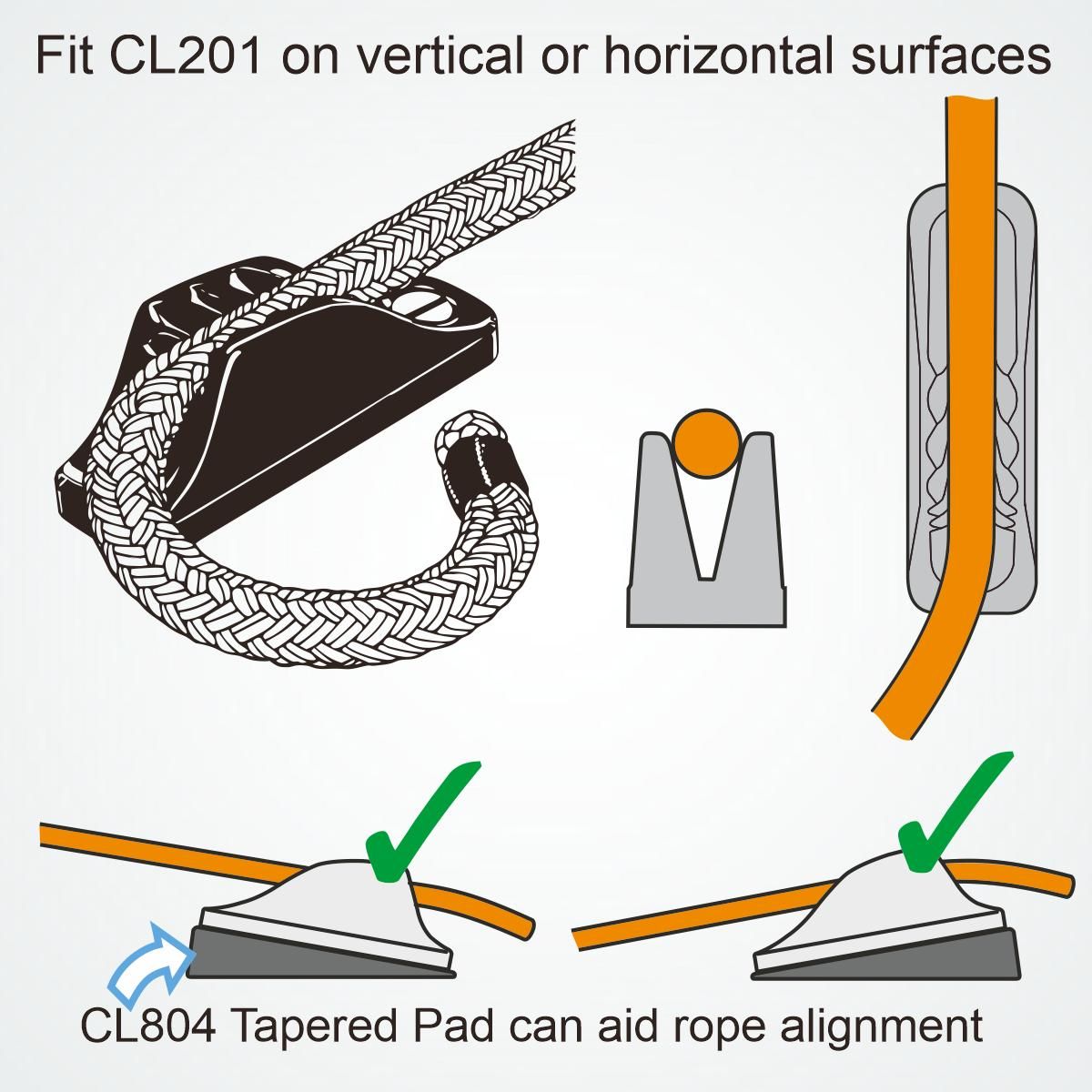 Clamcleat® CL201 Vertical Klemme 6-12 mm - Nylon Tauklemme
