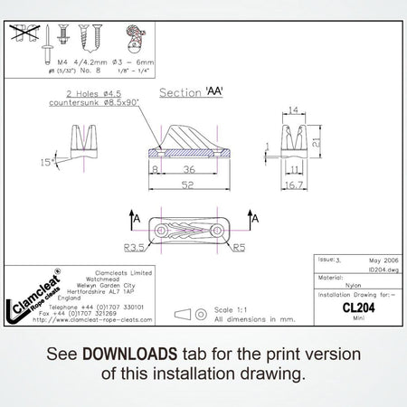 Clamcleat® Tauklemme CL204 Mini – Nylon Klemme für Tauwerk 3-6 mm