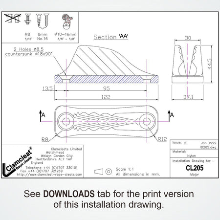 Clamcleat® CL205 Major Klemme 10-16 mm - Nylon Tauklemme