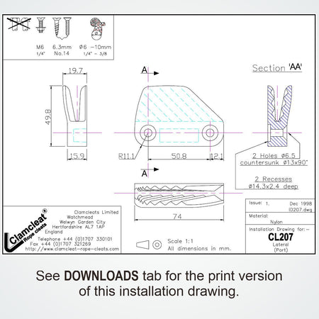 Clamcleat® CL207 Lateral Backbord 6-10 mm - Nylon Tauklemme