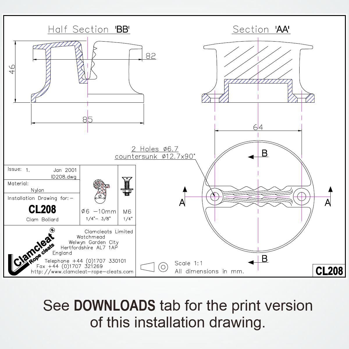 CL208 Pollerklemme Clamcleat Nylon 6-10mm