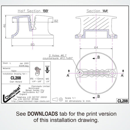 CL208 Pollerklemme Clamcleat Nylon 6-10mm