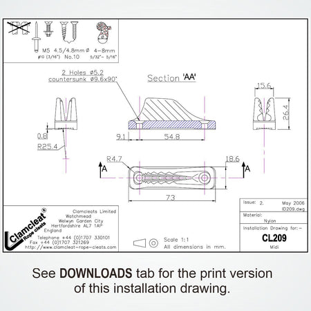 Clamcleat® CL209 Midi Klemme 4-8 mm - Nylon Tauklemme