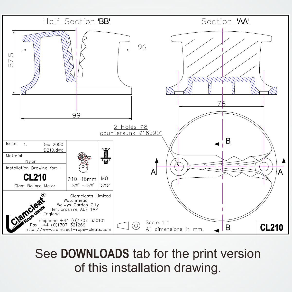 CL210 Pollerklemme Major Clamcleat Nylon 10-16mm