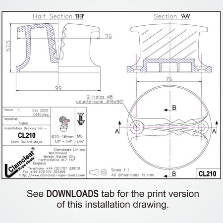 CL210 Pollerklemme Major Clamcleat Nylon 10-16mm