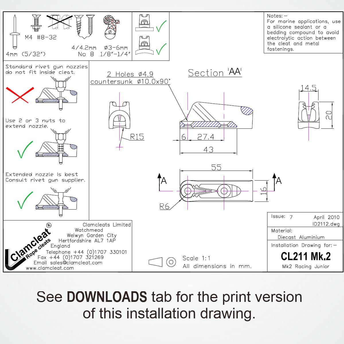 Clamcleat Racing Junior MK-2 Seilklemme Aluminium 3-6mm