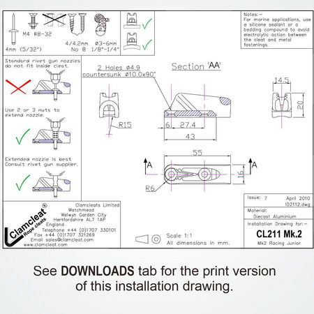 Clamcleat Racing Junior MK-2 Seilklemme Aluminium 3-6mm