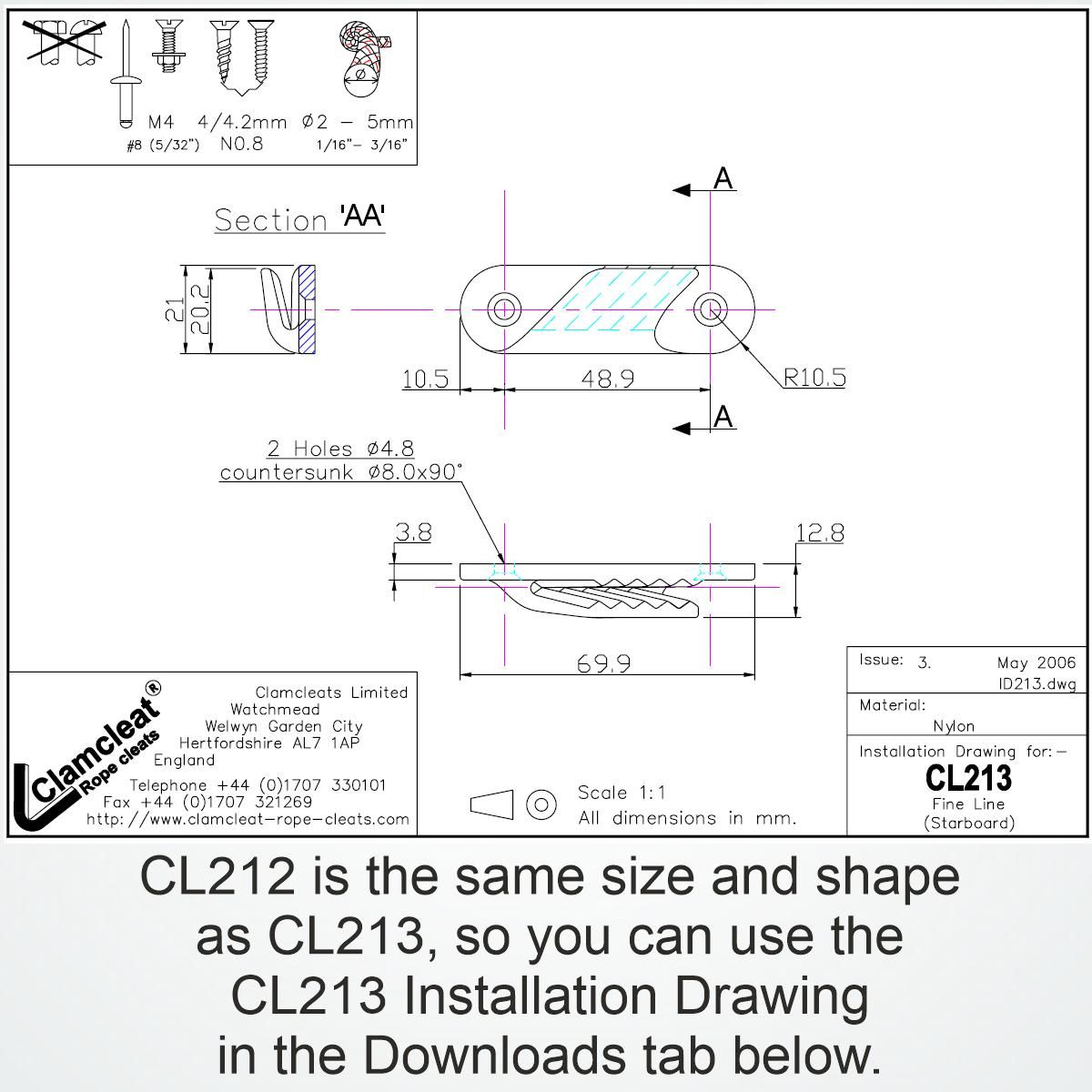 CLAMCLEAT CL212 Achterliekklemme aus Nylon