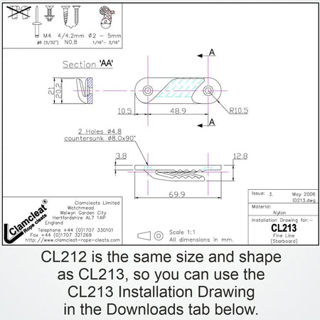 CLAMCLEAT CL212 Achterliekklemme aus Nylon