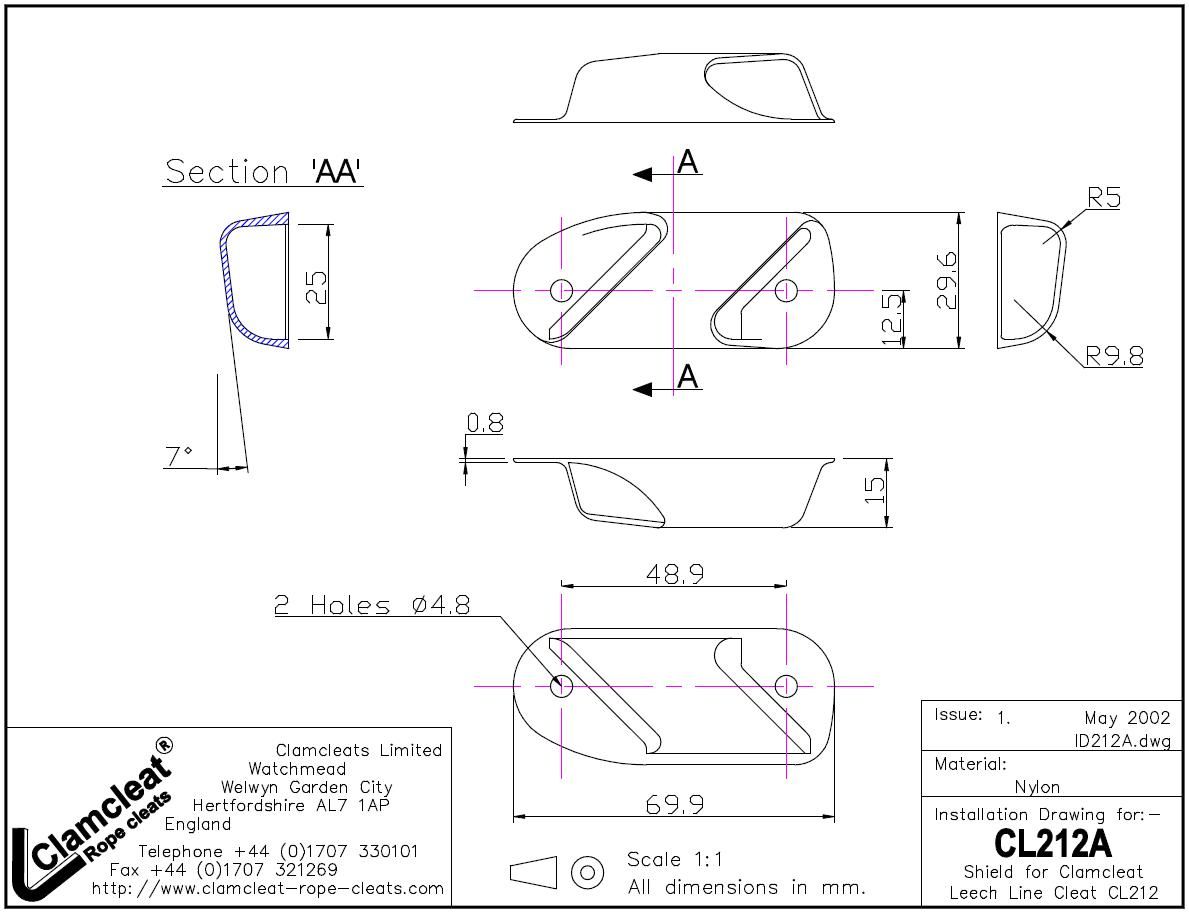 CLAMCLEAT CL212 Achterliekklemme aus Nylon