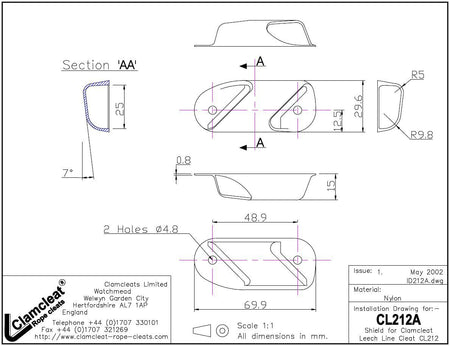 CLAMCLEAT CL212 Achterliekklemme aus Nylon