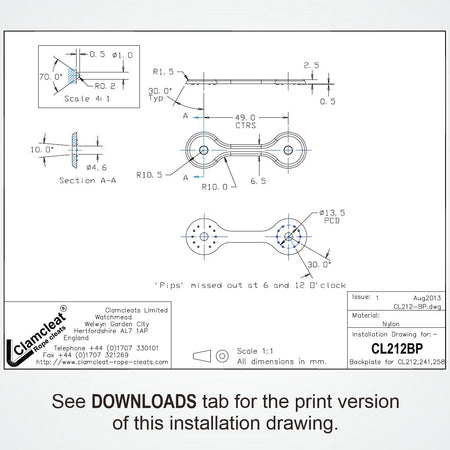 CLAMCLEAT CL212 Achterliekklemme aus Nylon