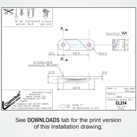 CLAMCLEAT CL214W Fine-Line Liekleinenklemme aus Nylon weiß - 1 Stück