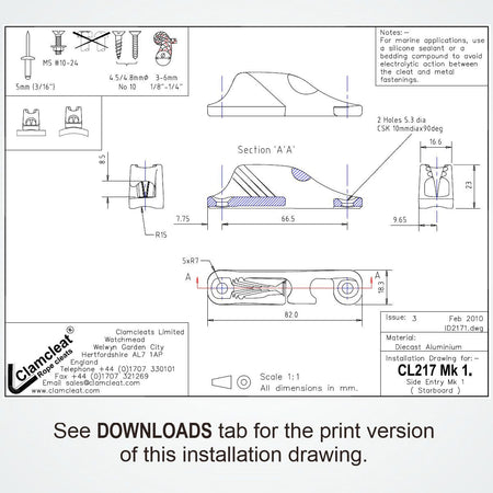 Clamcleat® CL217AN-I Klemme harteloxiert steuerbord Alu 3-6mm