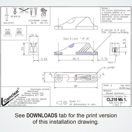 Clamcleat® CL218AN-I Backbord-Klemme 3-6 mm - Harteloxiertes Aluminium Racing Junior Mk1