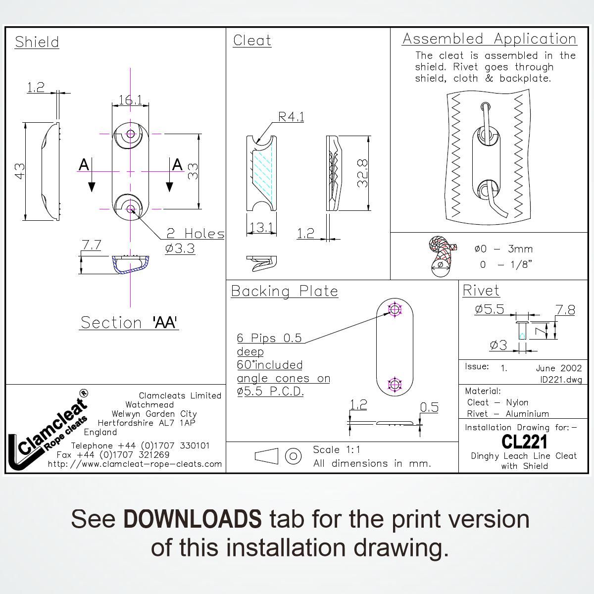 CLAMCLEAT CL221 Jollen Achterliekklemme aus Nylon