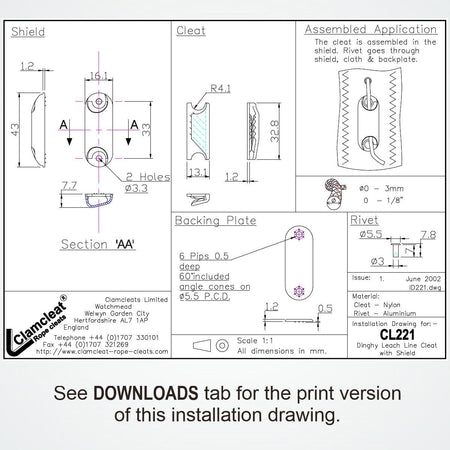 CLAMCLEAT CL221 Jollen Achterliekklemme aus Nylon