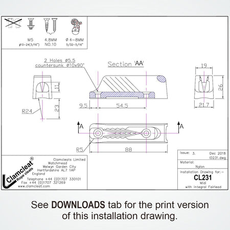 Clamcleat® CL231 Midi mit Leitöse 4-8 mm - Nylon Tauklemme