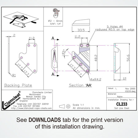 CLAMCLEAT CL233 Aero-Klemme aus Nylon - 1 Stück
