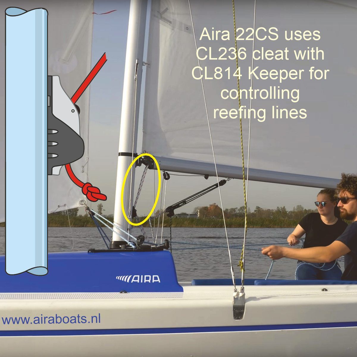 Clamcleat® CL236AN Oberrolle 3-6 mm - Harteloxiertes Aluminium Tauklemme