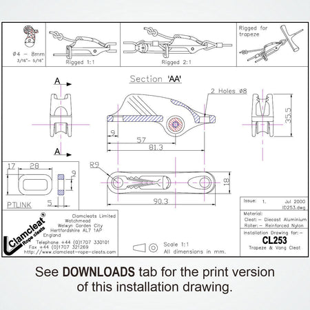 CL253AN Trapez- und Niederholer harteloxiert Aluminium 4-8mm