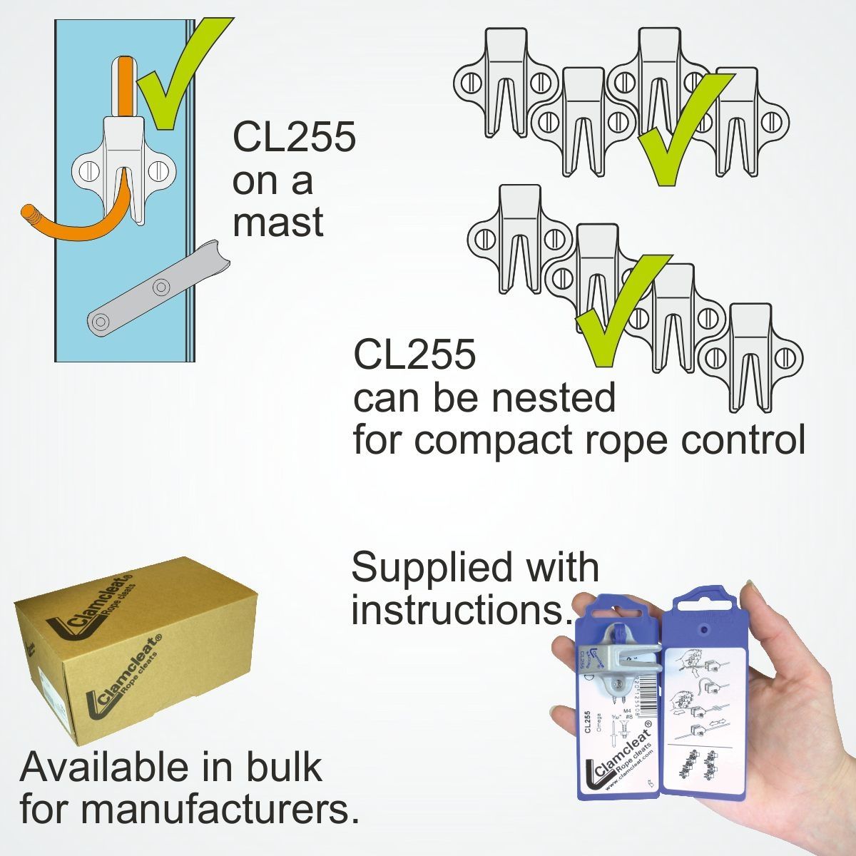 Clamcleat® CL255AN Omega Klemme harteloxiert Alu 3-6mm