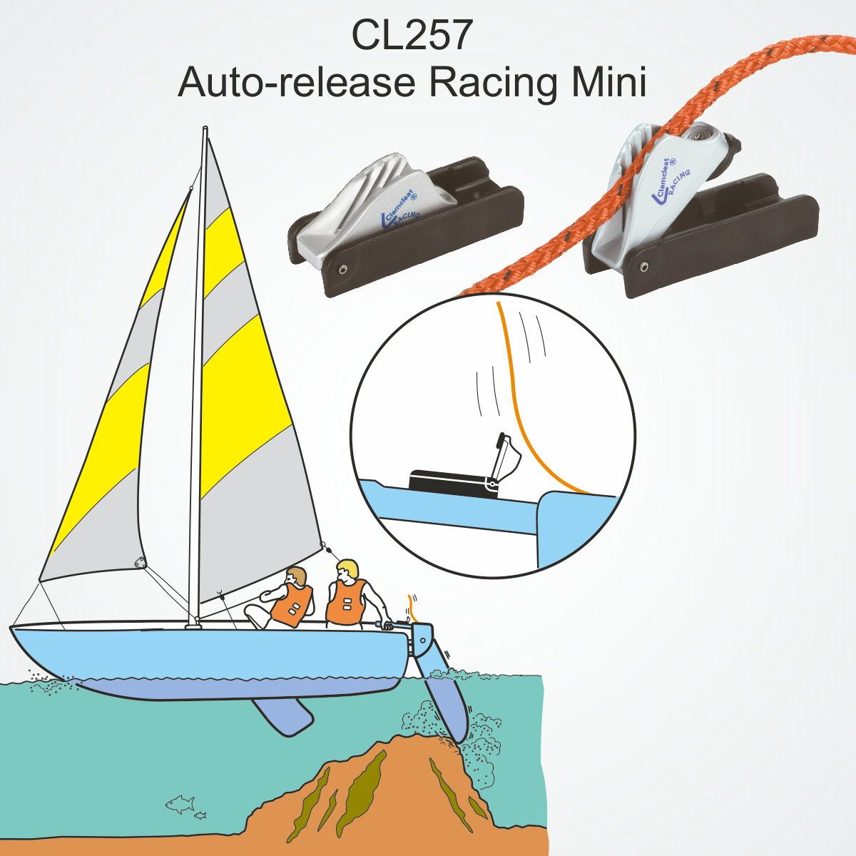 CL257 Auto-Release Tauklemme Clamcleat Alu 4-6mm