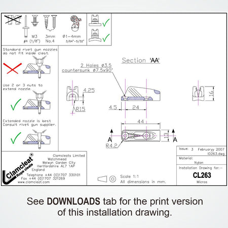 Clamcleat® CL263 Micros – Nylon Klemme mit Leitöse für Tauwerk 1-4 mm