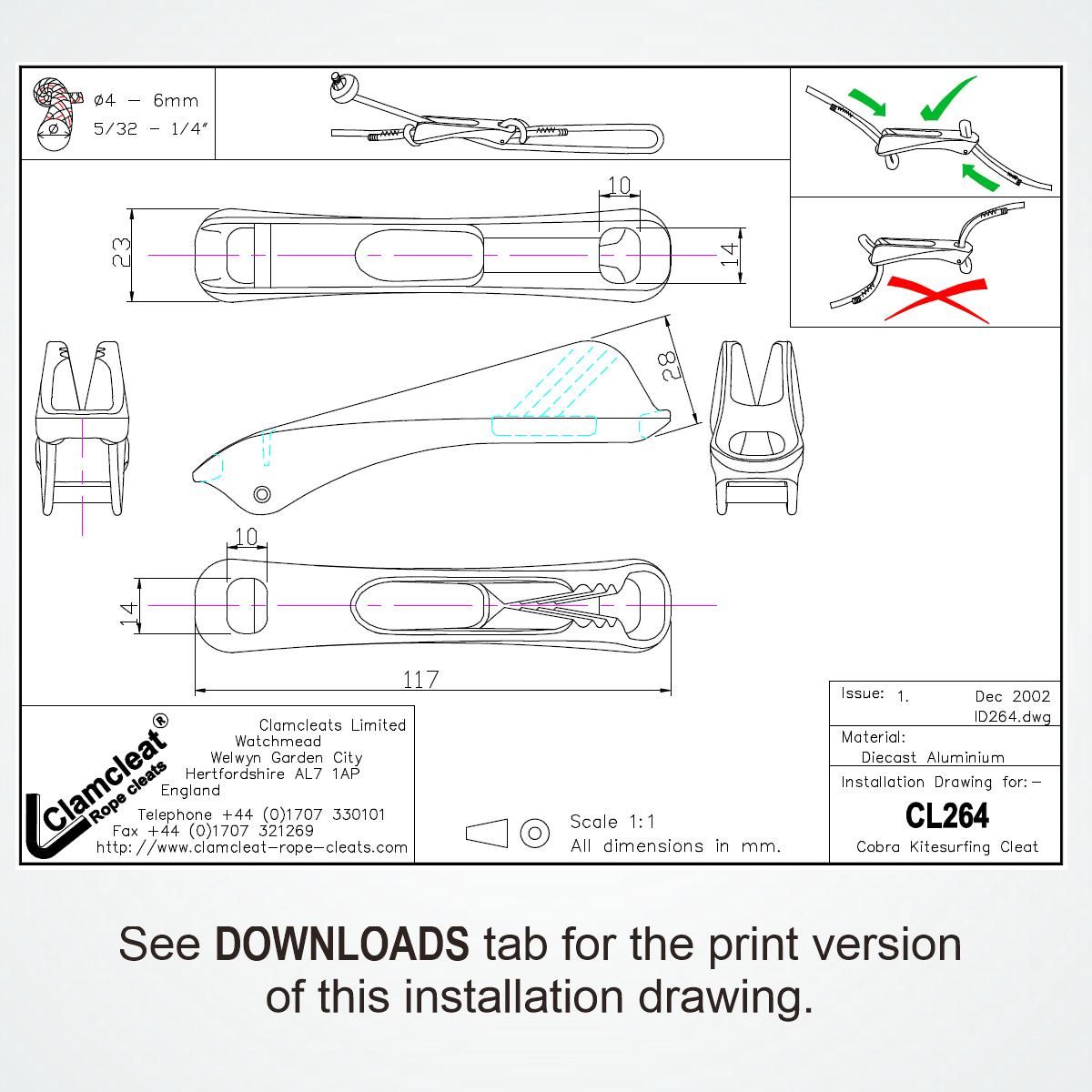 CL264 Cobra Klemme Kitesurfklemme Clamcleat Alu + Nylon 4-6mm