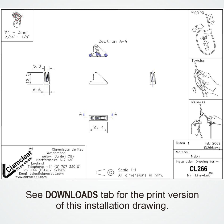 CL266 Line-Lok SuperMini Campingklemme Clamcleat Nylon schwarz 0-3mm