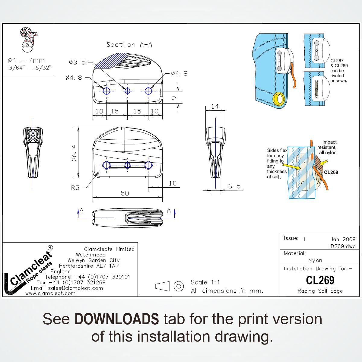CLAMCLEAT CL267 Micros Liekleinenklemme Nylon mit Aluklemme -