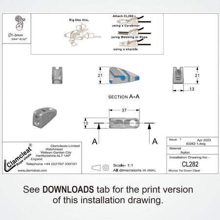 CL282 Tie-down Micros Klemme Clamcleat Nylon schwarz 1-3mm