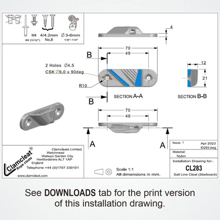 CLAMCLEAT CL281 Sail Line Liekleinenklemme Backbord 1 Stück