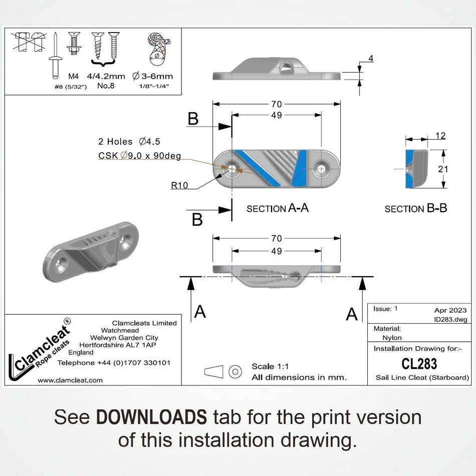 CLAMCLEAT CL281 Sail Line Liekleinenklemme Backbord 1 Stück