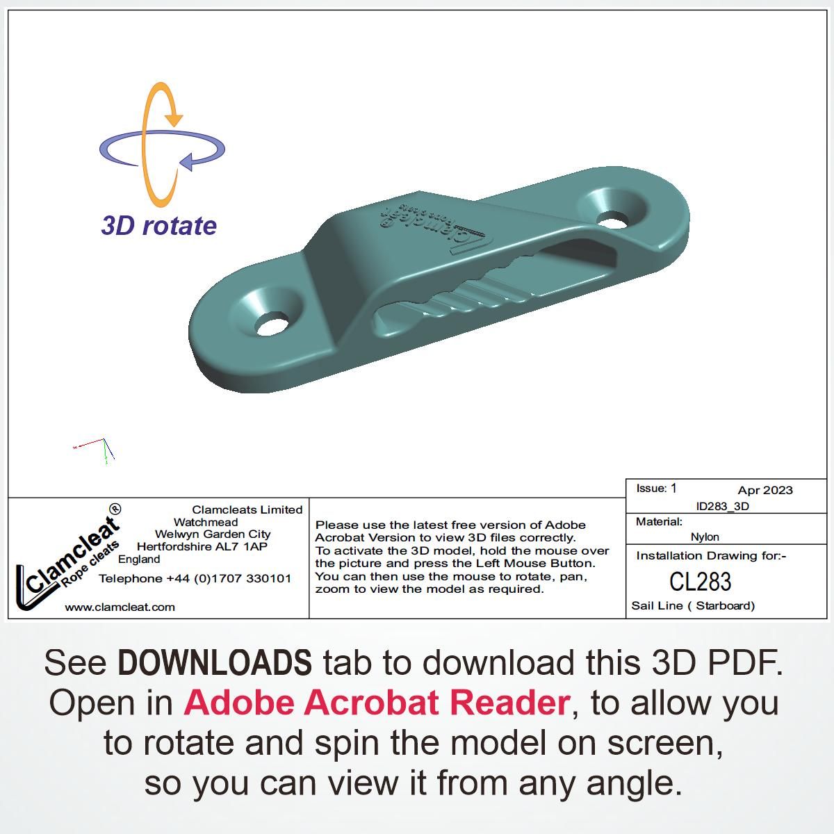 CLAMCLEAT CL281 Sail Line Liekleinenklemme Backbord 1 Stück