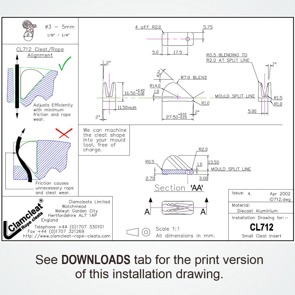 Clamcleat® CL712 Mini Gabelbaumklemme – Alu Klemme für Windsurfing 3-5 mm