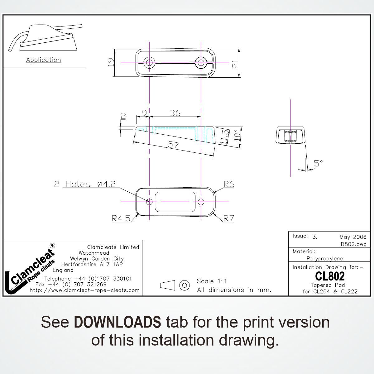 Clamcleat® CL802 Keiluntersatz – Tapered Pad für CL204 und CL222 Klemmen