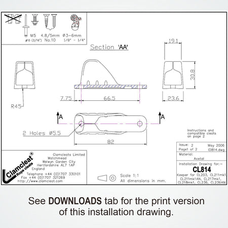 Clamcleat® CL814 Keeper Acetal für CL203 CL211 CL217 CL218 CL236 CL704