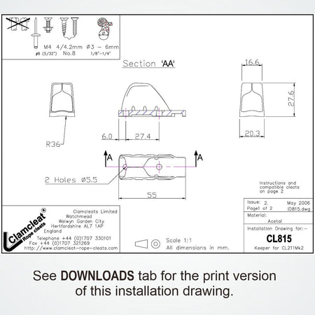 Clamcleat® CL815-SB Keeper für Racing Junior Mk2 - Acetal Halter für CL211-II