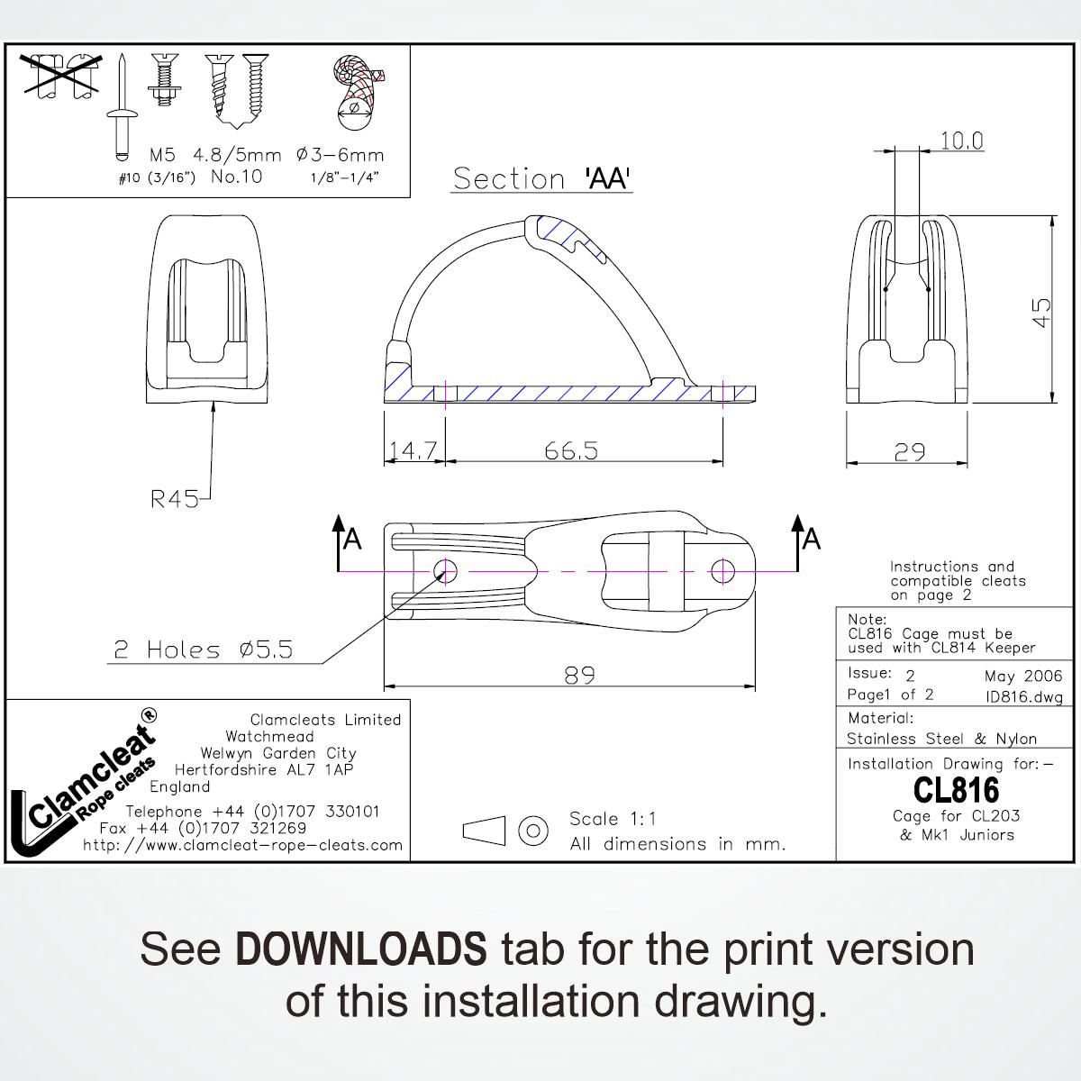 Clamcleat® CL816-SB Cage - Schutzkäfig für CL203, CL211-I, CL236 (benötigt Keeper CL814)
