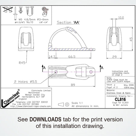 Clamcleat® CL816-SB Cage - Schutzkäfig für CL203, CL211-I, CL236 (benötigt Keeper CL814)