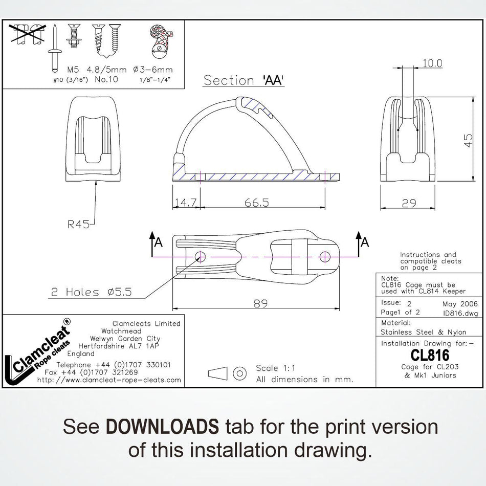 Clamcleat® CL816-SB Cage - Schutzkäfig für CL203, CL211-I, CL236 (benötigt Keeper CL814)