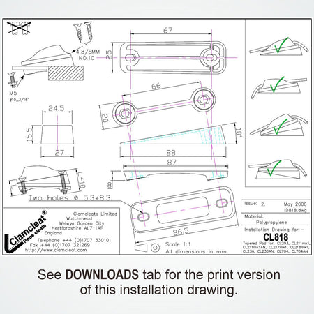 Clamcleat® CL818-SB Schrägsockel mit Gegenplatte - PP Tapered Pad für CL203 & Mk1 Juniors