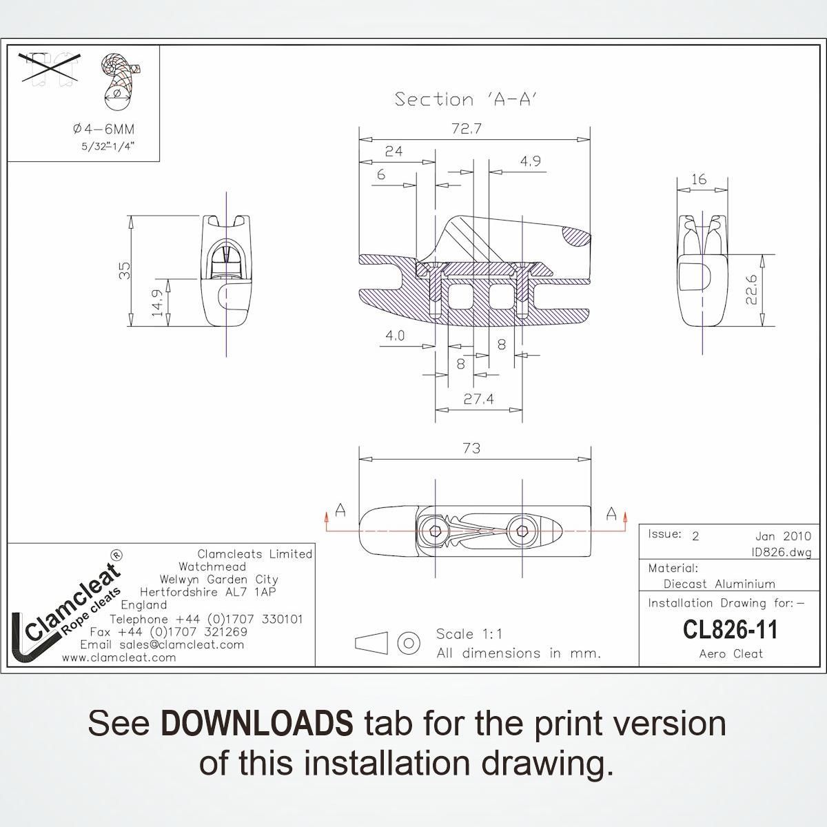 CL82611AN Tauklemme Clamcleat Aluminium silber 4-6mm